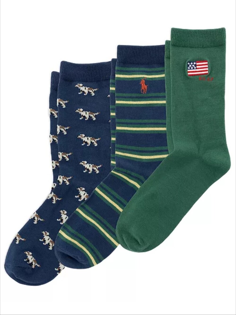 Polo Ralph Lauren Boys 9-11 Green 3 Multi-Pack Socks NWT